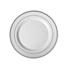 6" Plate White Silver Border Closeout