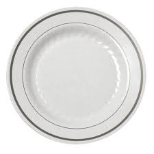 10" Plate White Silver Border