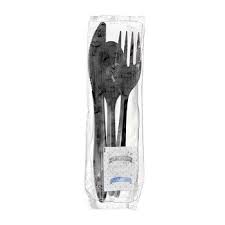 Cutlery Kit Heavy Black Fork Knife Spoon Napkin Salt Pepper