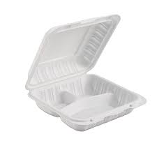 8x8x3" 3 Comp Hinged White MFPP Container