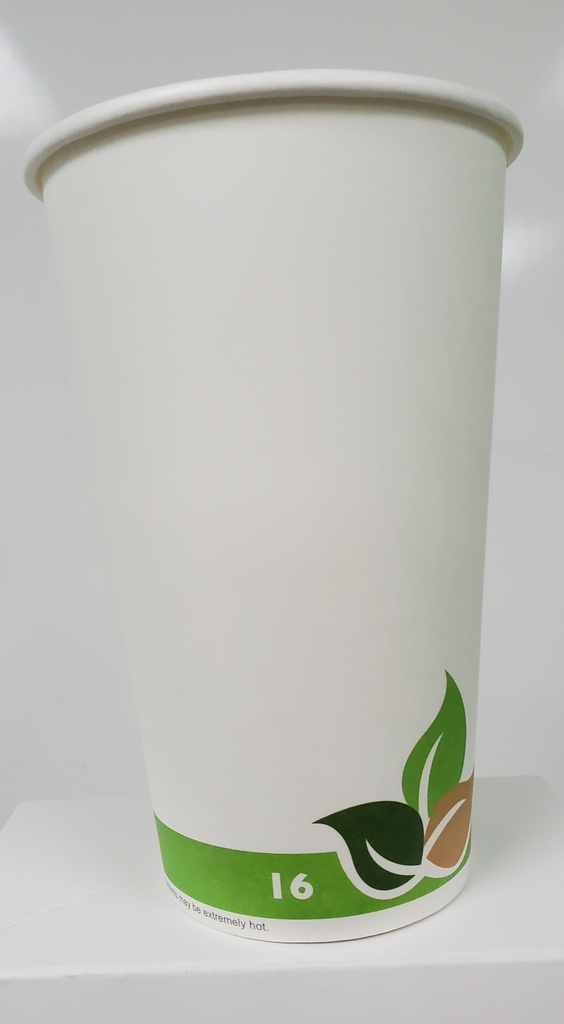 16 oz Hot Cup Paper Green Beige Leaves