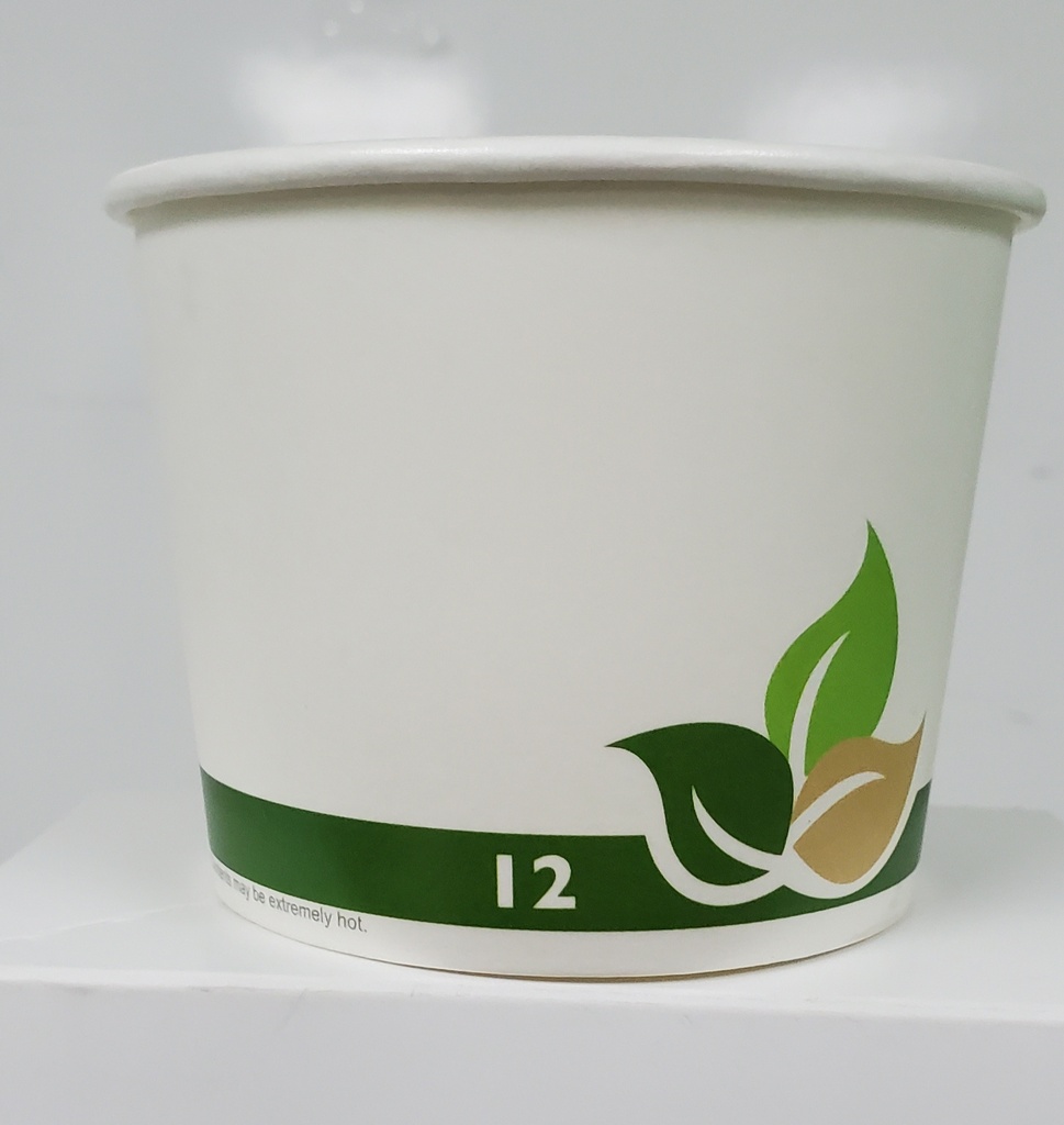 12 oz Soup Cup Paper Bulk Green Beige Leaves