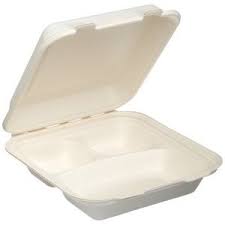 PP93B 9x9x3" 3 Comp Hinged Container Bagasse Compostable
