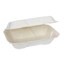 96B 9x6x3" Hinged Container Bagasse Compostable