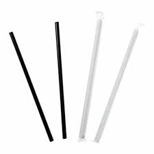 8" Black Plastic Straw Jumbo Wrapped