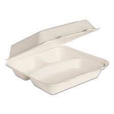 PP83B 8x8x3" 3 Comp Hinged Container Bagasse Compostable