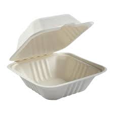 PP66B 6x6x3" Hinged Container Bagasse Compostable