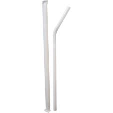 8" White Plastic Straw Flexible Paper Wrapped