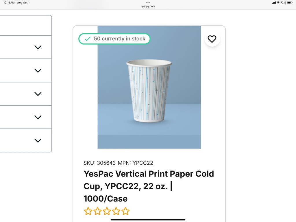 22 oz Paper Cold Cup YesPac Brand Blue Line