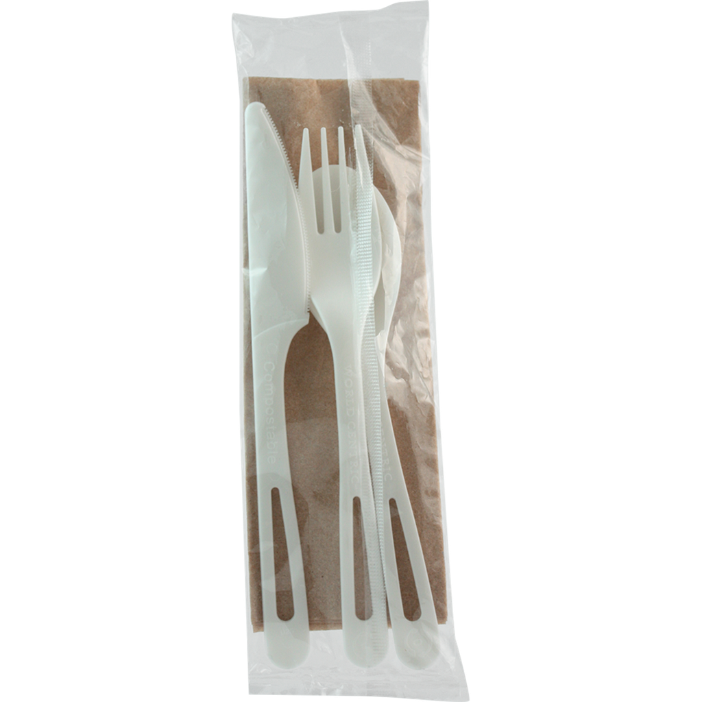 Cutlery Kit Bamboo Fork Knife Spoon Napkin Compostable