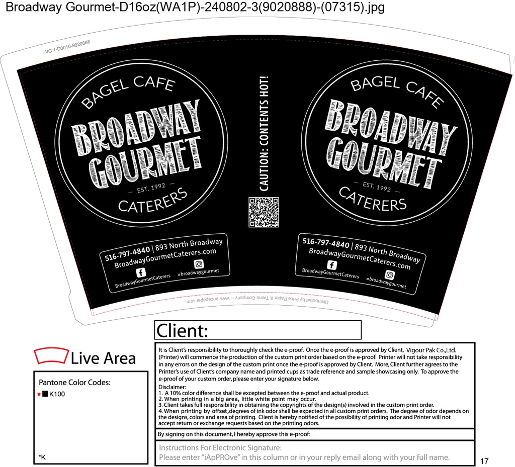 16 oz Hot Cup Paper Broadway Gourmet Print