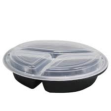 38 oz 3 Compartment Round Black Microwave Combo 9" GD