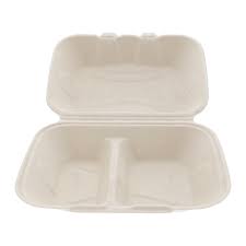 2 Comp 9x6x3" Hinged Container Bagasse Compostable