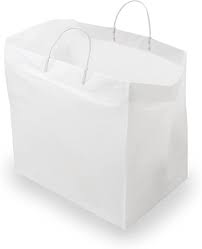 14x10x15" Plastic Handle Bag Cardboard Bottom Plain White