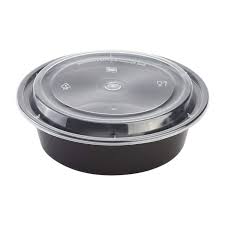 [RO-32] 32 oz Black Round Microwave Combo 8" GD