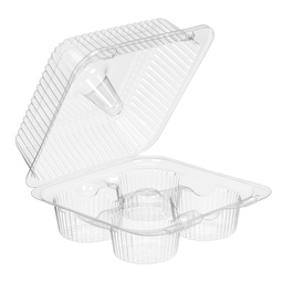 [SLP44A-SPEC] 4 Cupcake Hinged Container 6.5x6.5x3.2" PET